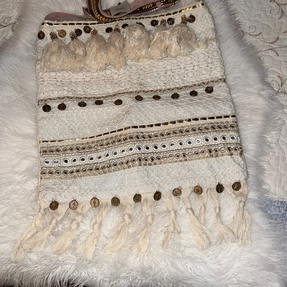 NWT River Island White Tassle Tote Fabric Shoulder Bag 🇬🇧